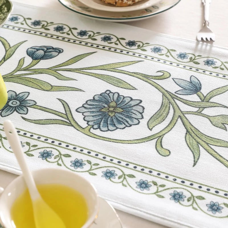 Bluejw Good Quality Green Floral Print Woven Table Runner with Tassels High Quality Cotton Table Runner for Dining Table Decor - Image 4